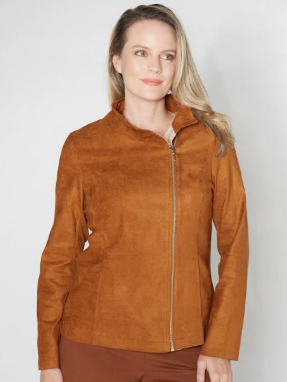 Faux Suede Modern Stretch Zip Jacket with Foil Trim Mr. Max Womens 3X NEW NIP